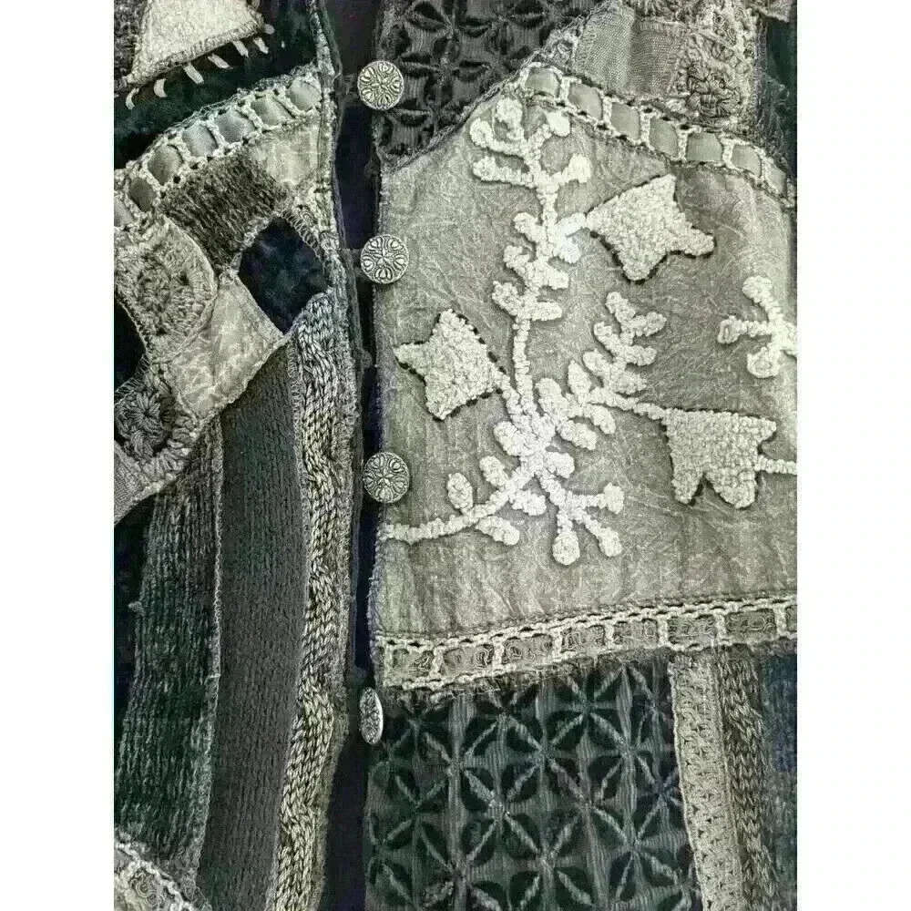 Coldwater Creek Grey Patchwork Button Down Jacket… - image 2